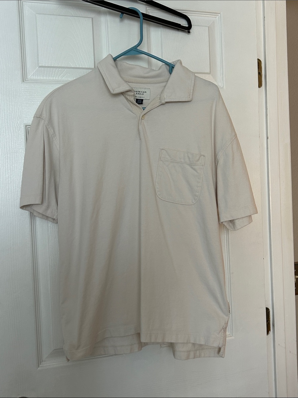 American Eagle Outfitters Cream Short-Sleeve Pocket Polo